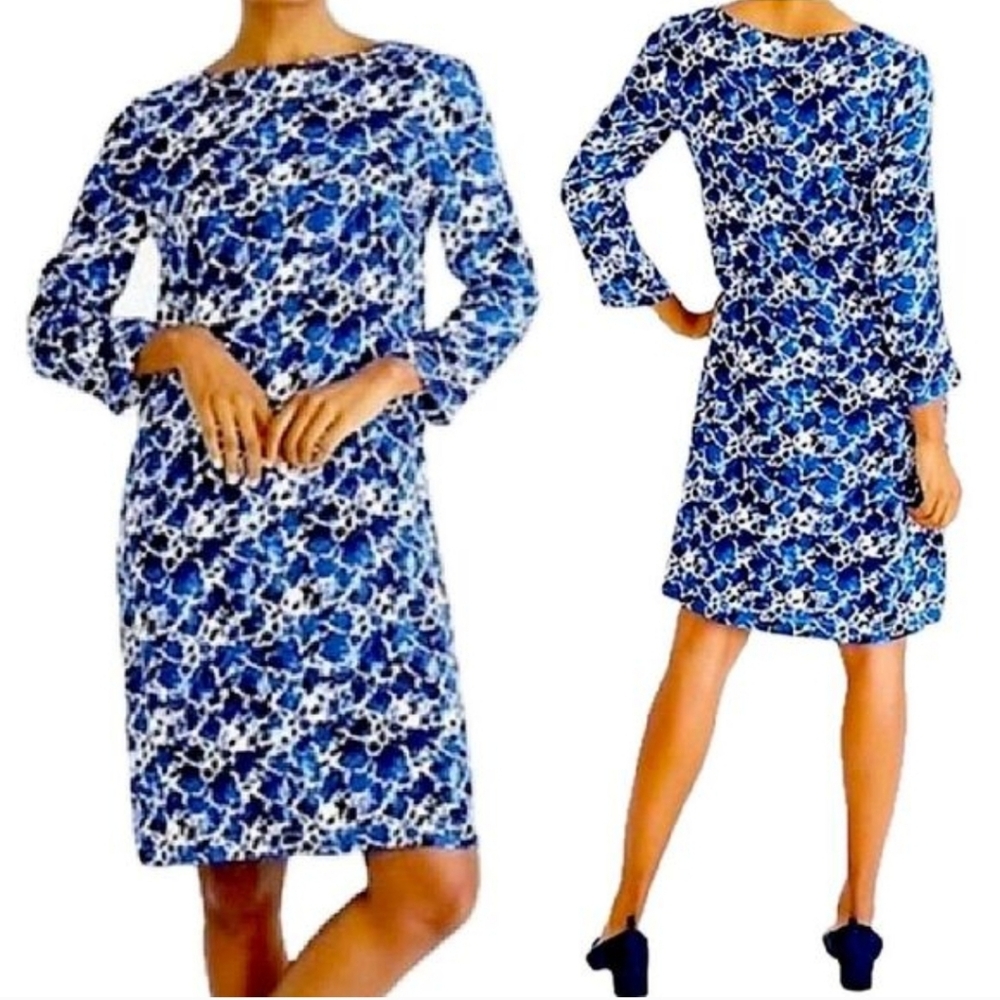 J. Crew Mercantile Blue Floral Long Sleeve Shift Dress Size XS Style L2346